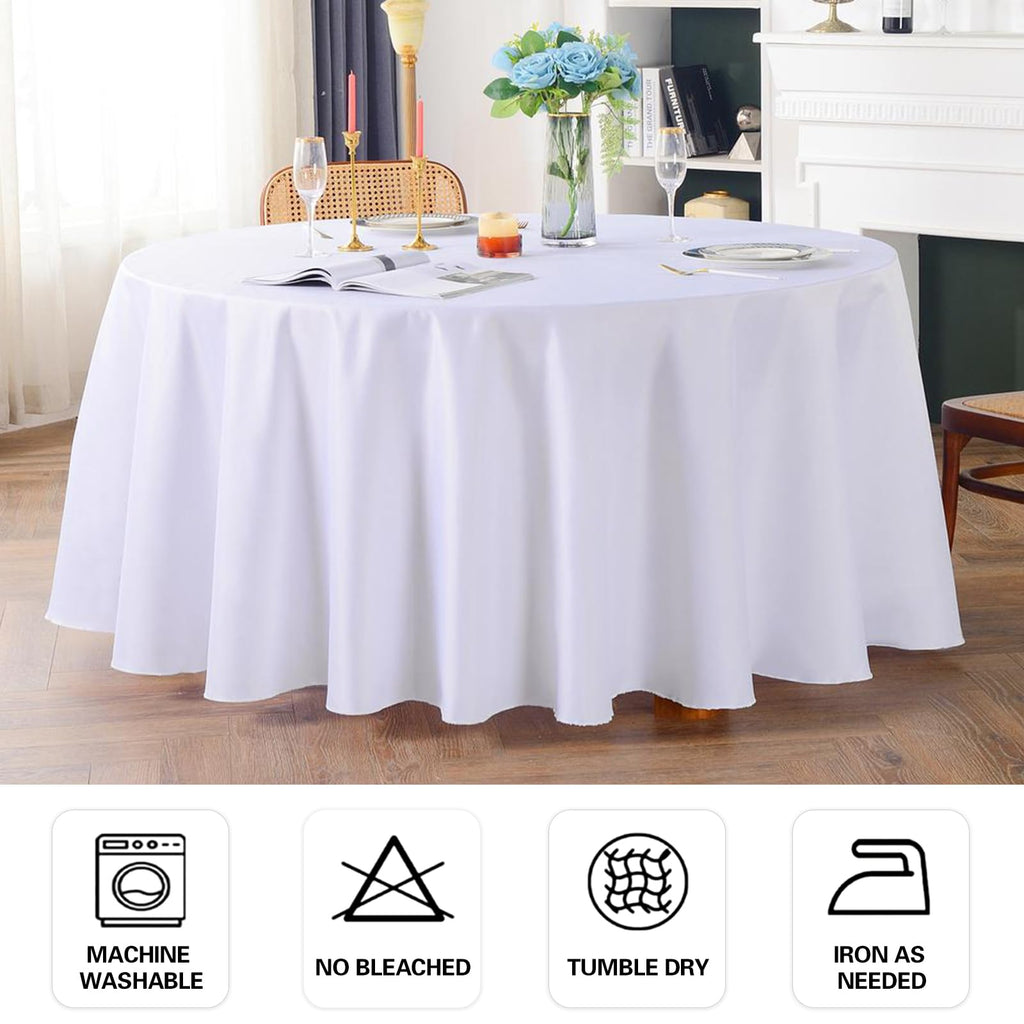 Mclisle 8 Pack White Round Tablecloth 120 Inch Table Cloths for Round Tables, Wrinkle Resistant Washable Decorative Polyester Table Cover for Wedding Party Dining Banquet