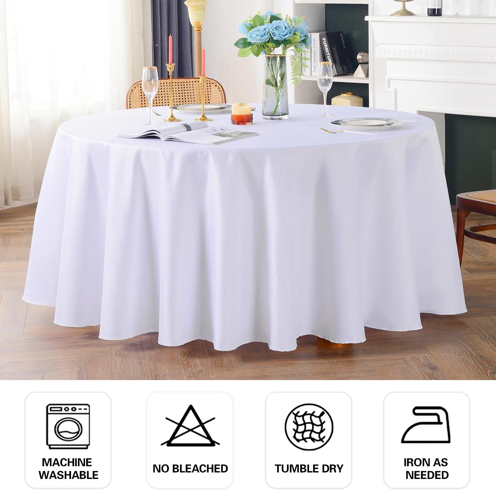 Mclisle 8 Pack White Round Tablecloth 120 Inch Table Cloths for Round Tables, Wrinkle Resistant Washable Decorative Polyester Table Cover for Wedding Party Dining Banquet