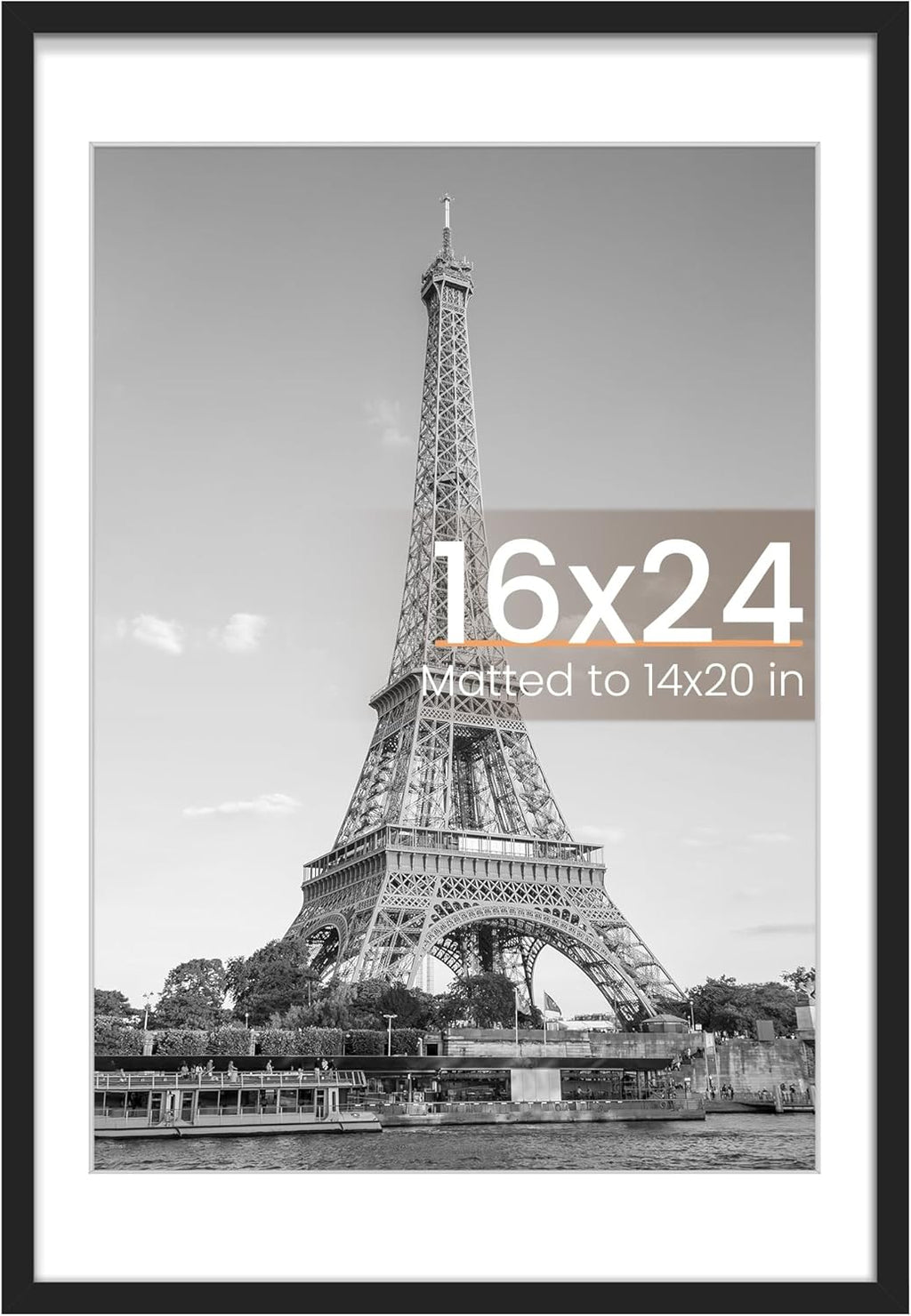 Upsimples 16x24 Picture Frame - Versatile Display for 14x20 with Mat or 16x24 Without - Black, 1 Pack
