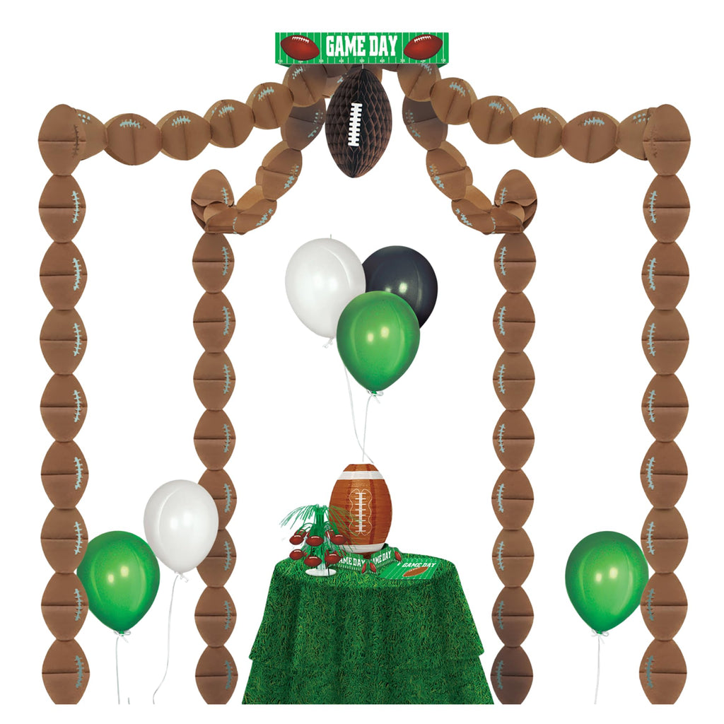 Beistle Paper Football Canopy for Game Day Parties – Sports Decorations, 20' x 20', Brown/Green/White
