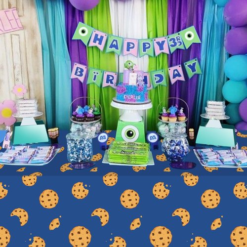 KEASKELL 3Pcs Cookie Monster Birthday Party Tablecloth Decorations,Blue Plastic Table Cover Disposable Rectangle Table Cloth for Baby Shower Kids Boy Birthday Party Supplies,54x108 Inch