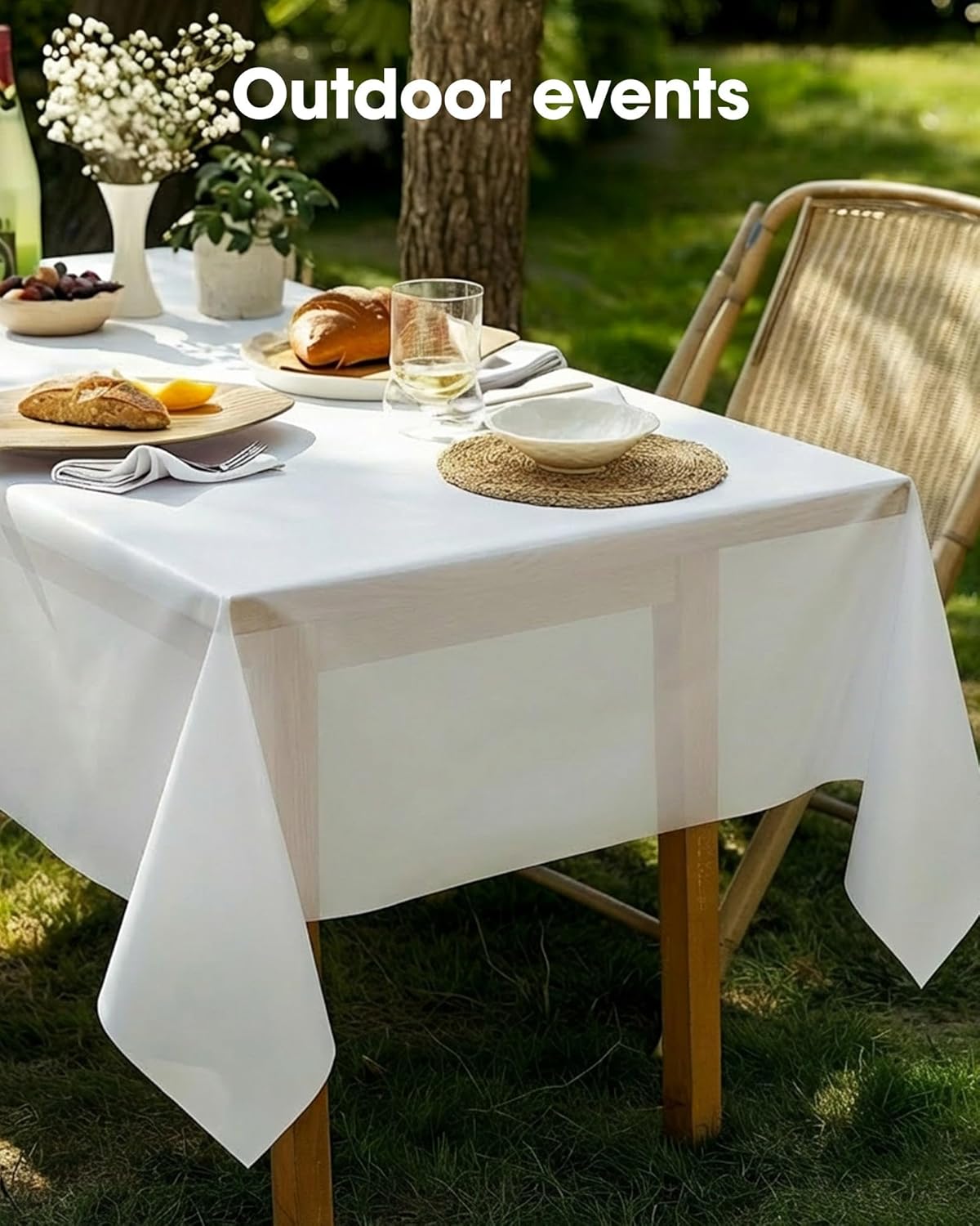 Pureegg Disposable Plastic Table Cloths - Leakproof 54x108 Inch Rectangular Covers | 3 Pack, White