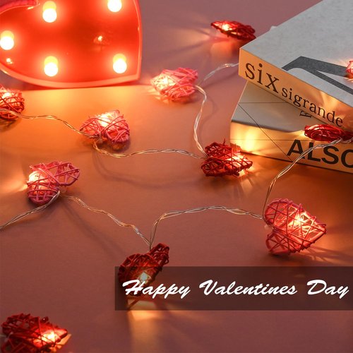 [Timer] Valentines Day Garland Lights Red Pink Heart Light 10FT 20LED 3D Hollowed Rattan Heart String Light Battery Operated, Valentines Day Lights Romantic Valentine Decoration Bedroom Party