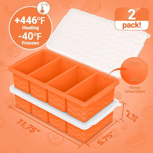 Doasuwish Silicone Freezer Tray - 1-Cup Soup Container with Lid for Meal Prep & Food Storage | 2 Pack