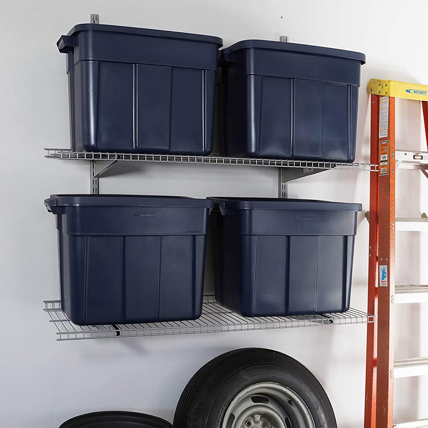 Rubbermaid 18 GAL Garage Storage Bins - Heavy-Duty, Stackable, Durable Plastic - Solid Black & Grey (6 Pack)