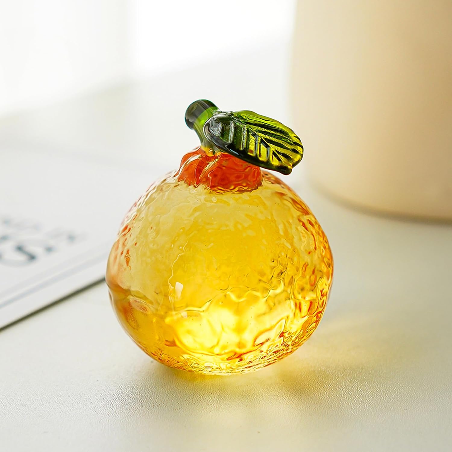 Skiennix 2-Inch Glass Orange Figurine | Hand Blown Crystal Tangerine Art Ornament for Home Decor