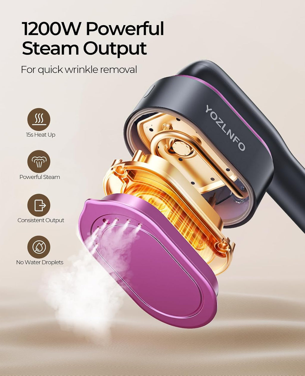 Skiennix Portable Travel Steamer - 2-in-1 Mini Handheld Iron with Fast 15s Heat Up - Purple Pink Color