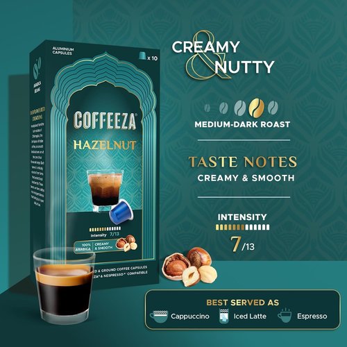 Coffeeza Espresso Coffee Pods - Hazelnut Flavor, Medium Roast, Compatible with Nespresso Machines | 30 Single Serve Pods