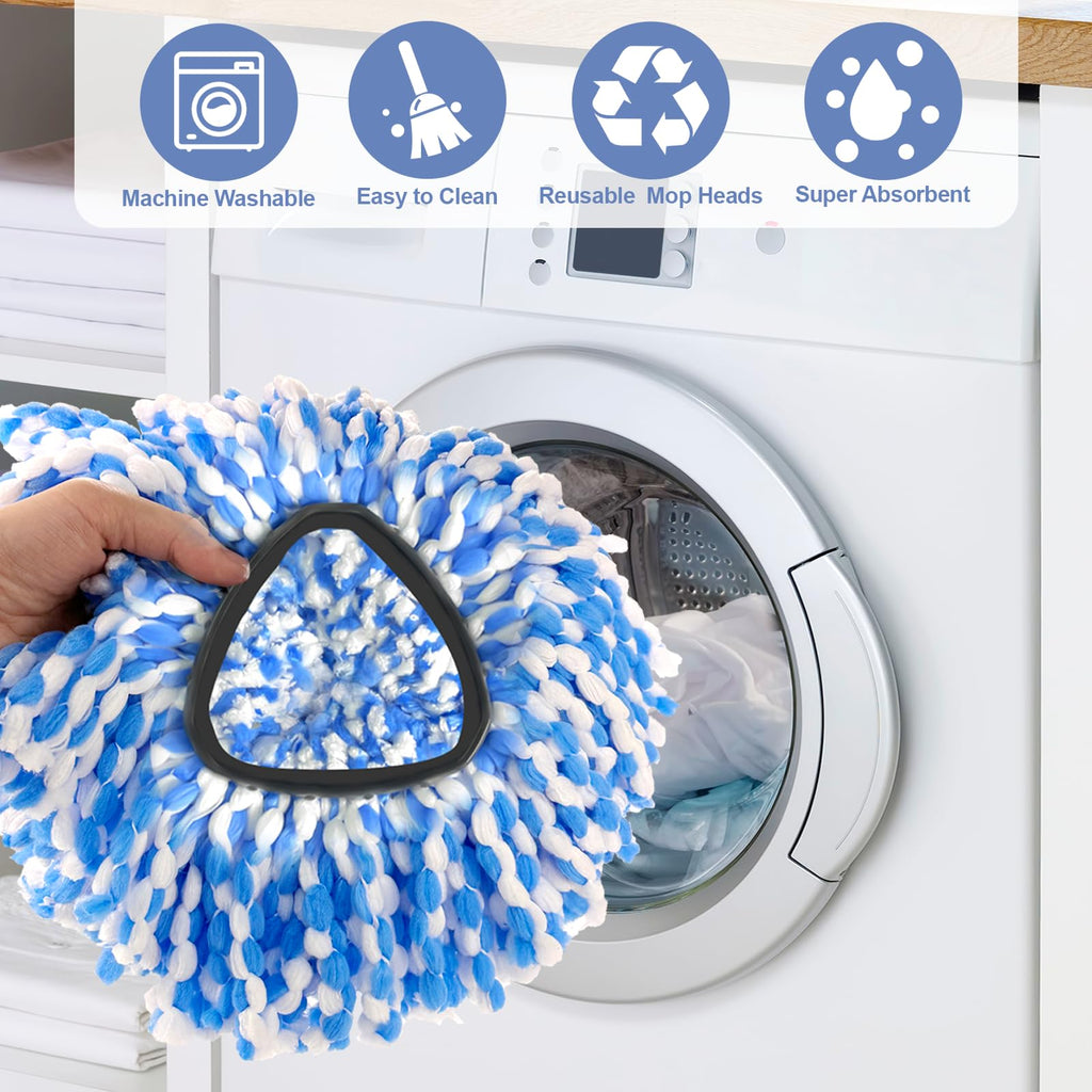 Mop Head Replacement, Spin Mop Replacement Head, Include 4pcs Mop Replace Heads, 1 Extra Mop Base Replacement, Washable, Flexible & Reusable