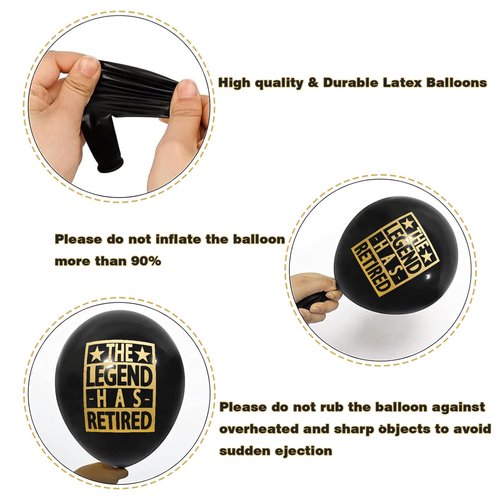 Happy Retirement Party Black and Gold Balloons for Retirement Party Decorations, Balloons designed specifically for a Retirement, 12inch Latex 24pcs Balloons for Party Supply