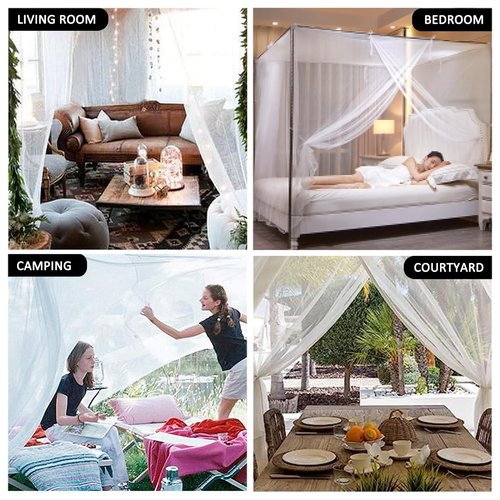 Niemro White Mosquito Net Tent for Bed，One Side Opening Canopy Netting Curtain Net for Bedroom Decoration for Queen Size（Without Bed Frame）