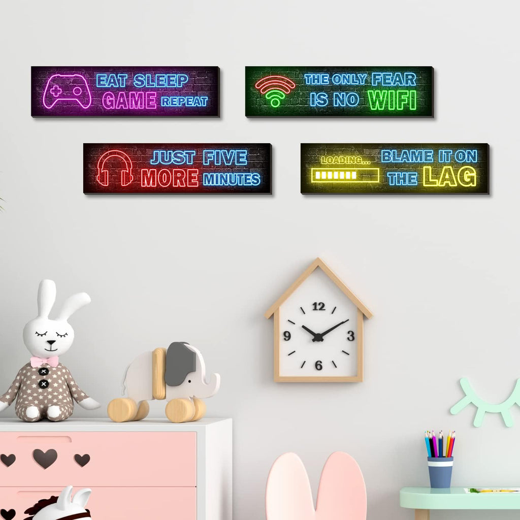 Skiennix Neon Gaming Posters - 4 Pcs Set for Teen Boys Room Decor | Vibrant Wall Art for Bedrooms