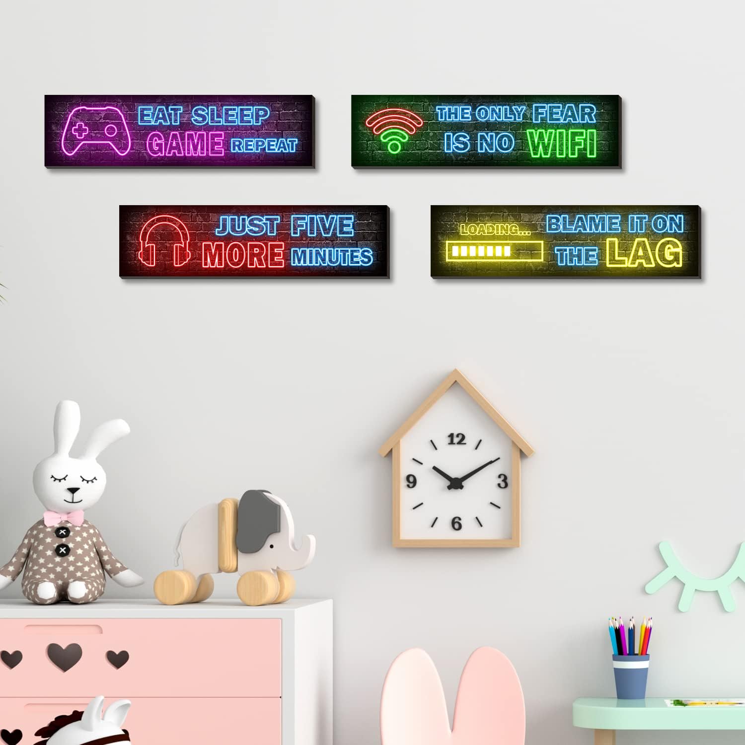 Skiennix Neon Gaming Posters - 4 Pcs Set for Teen Boys Room Decor | Vibrant Wall Art for Bedrooms