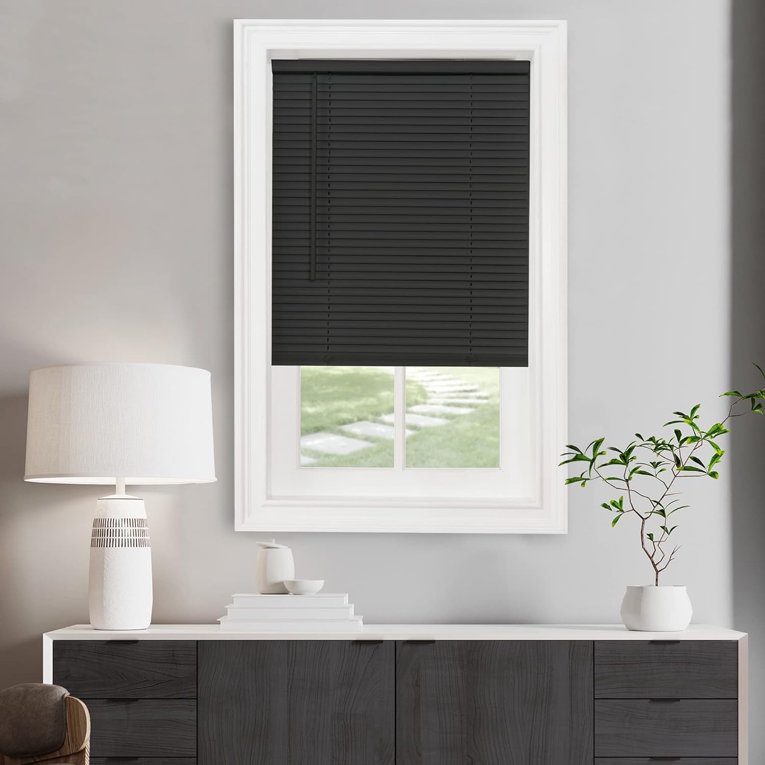 Achim Home Decor Cordless Mini Blinds - Light Filtering, 35" W x 72" L, 1" Slat Size - Black
