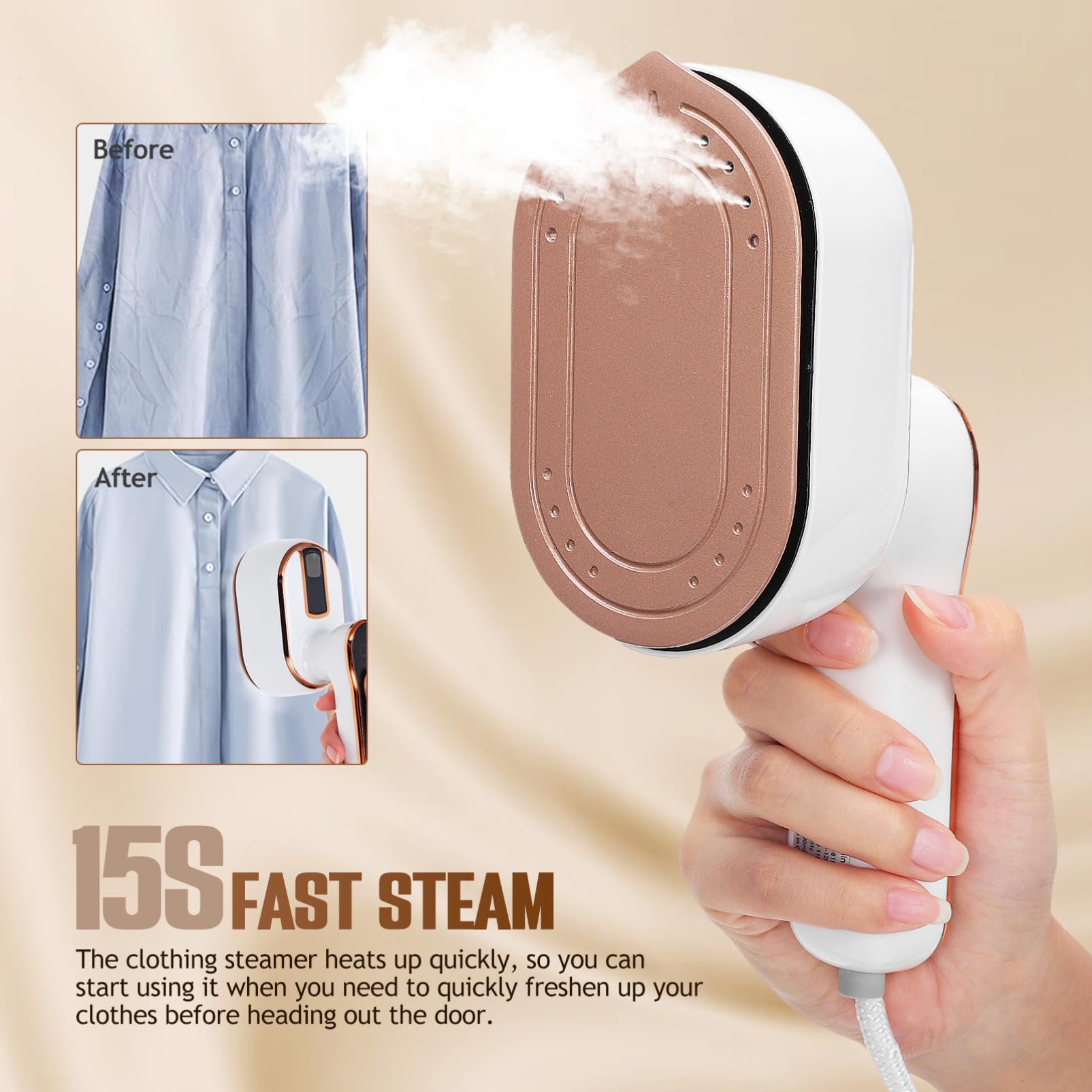 STOBAZA Portable Clothes Steamer for Travel with Folding Handle 1000W Fast Heat Garment Steamer Ironing Machine Large Water Tank Handheld for Wrinkle Removal at Home and Office Us Plug