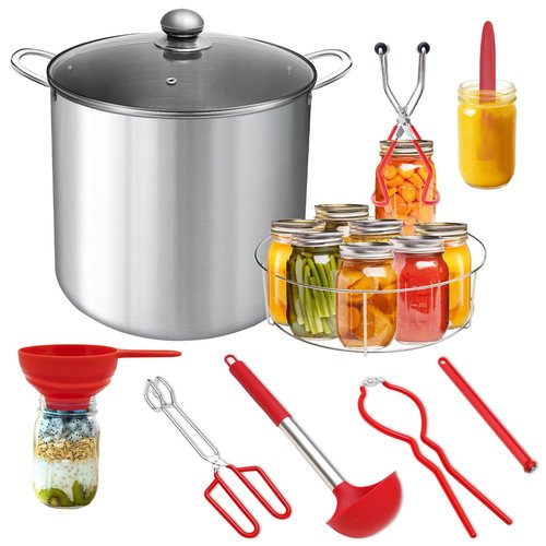 Johaus Stainless Steel Canning Pot with Rack & Lid, 21.5 QT Water Bath Canner for Canning, Complete Canning Supplies Starter Kit with Tools, Funnel, Jar Lifter, Tongs for Beginners and Home Use