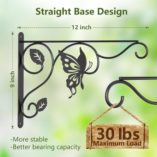 Heavy Duty Plant Hooks by [Brand Name] - 12 Inch Metal Wall Hangers for Indoor/Outdoor Use | Sturdy Bracket for Bird Feeders, Planters, Lanterns, Wind Chimes - Black