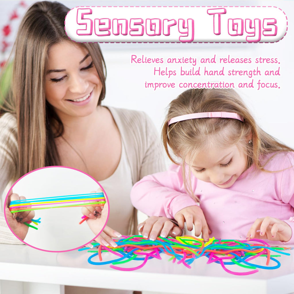 Zddaoole 100 Pcs Stretchy Fidget Toys,Multi-Item Party Favor Toy Colorful Sensory Noodle Strings