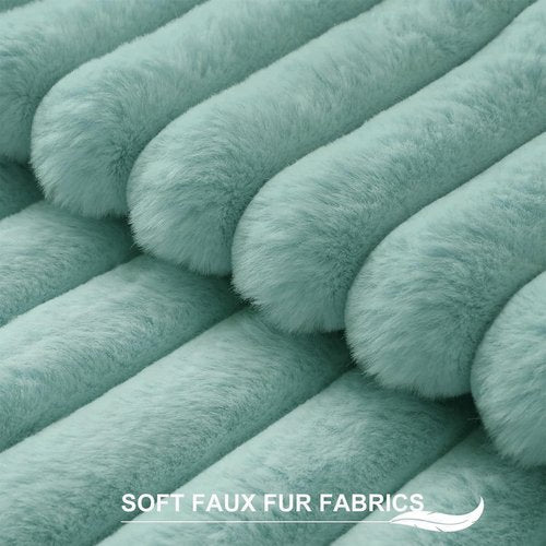 Pallene Faux Fur Plush Throw Pillow Covers 18x18 Set of 2, Luxury Soft Fluffy Striped Decorative Pillow Covers for Sofa, Couch, Living Room, Aqua