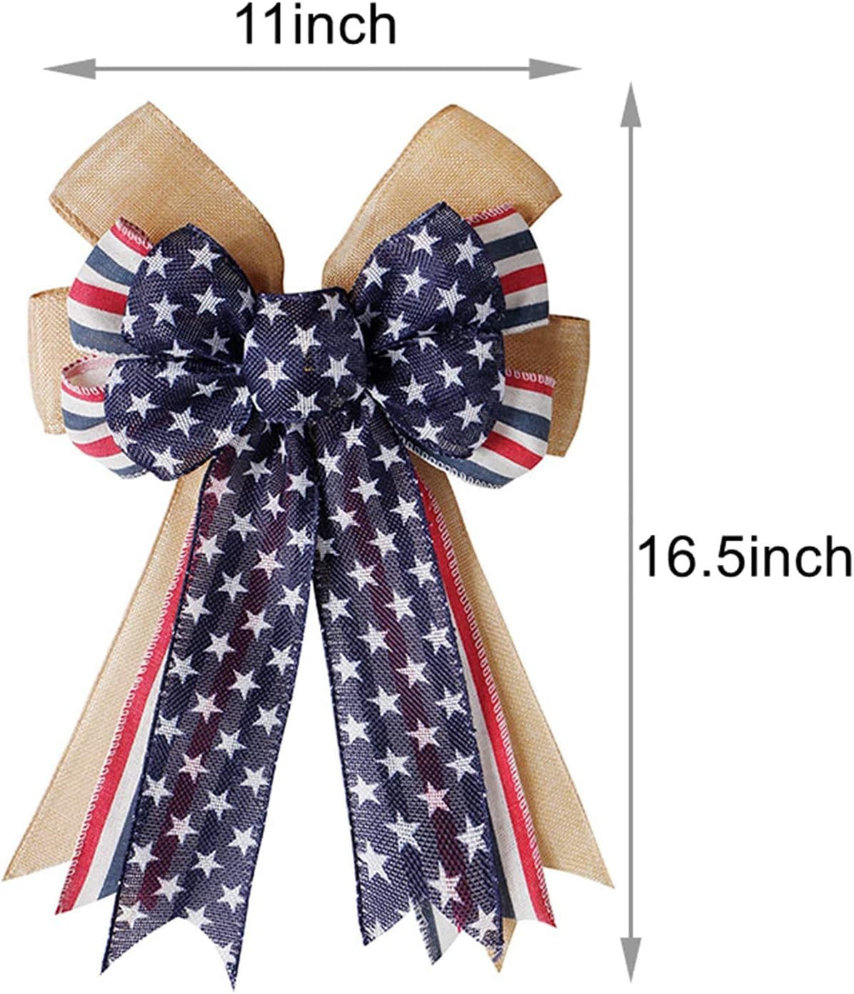 Skiennix Patriotic Decor Bow - Burlap Red, White & Blue Stripe Stars for Wreaths & Tree Toppers
