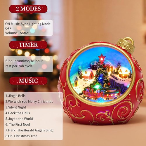 6.3" Animated Musical Christmas Village Figurines - Rotating Train, Lights & Auto Timer | USB-C/Battery Powered Holiday Decor