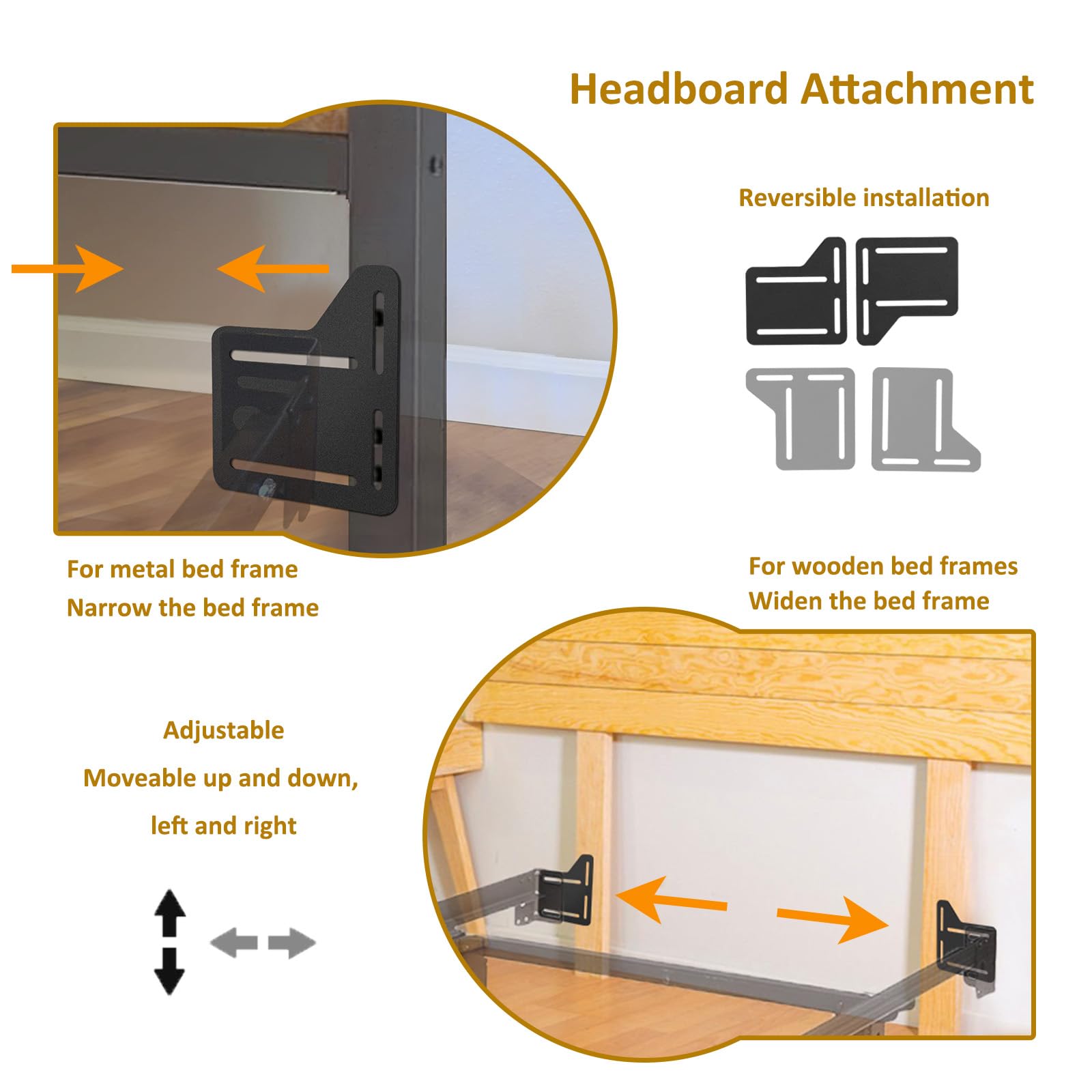 VANROUG 2 Pcs Bed Frame Brackets for Headboard, Bed Frame Adapter Connector, Bed Modification Plate, Bed Frame Conversion Kit, Headboard Attachment Bracket kit for Queen, King and Full Size Beds