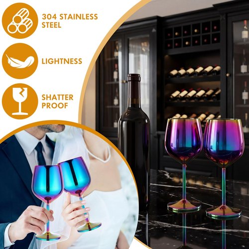 Zopeal 8 Set Stainless Steel Wine Glasses 18 oz Stainless Steel Stem Wine Goblets Unbreakable Metal Cups for Outdoor Camping Travel Picnic Christmas Party Wedding Anniversary Birthday Event (Colorful)
