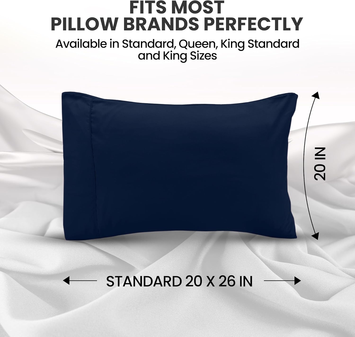 Utopia Bedding Standard Pillow Cases - Soft Brushed Microfiber - 2 Pack, Navy | 20 x 26 Inches