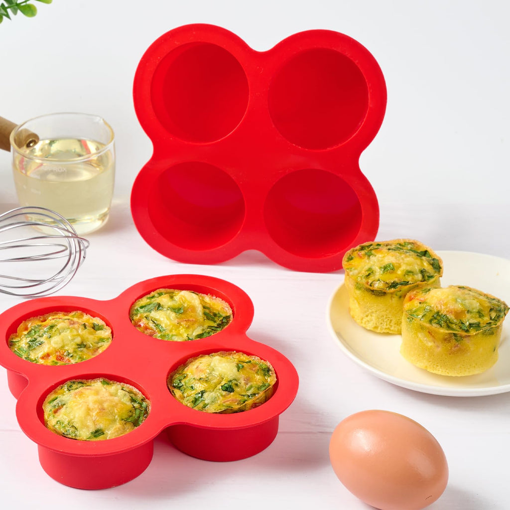 Puyeipt 2 Pack Air Fryer Egg Bite Molds, 4-Cup Mini Round Muffin Pans Silicone Baking Molds for for Oven, Air Fryer and Pot