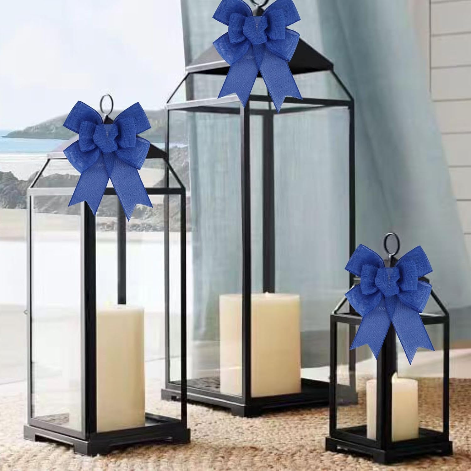 Meseey Royal Blue Wired Ribbon - Handmade Burlap Bows for Wreaths & Gift Wrapping | 2 Pcs Set