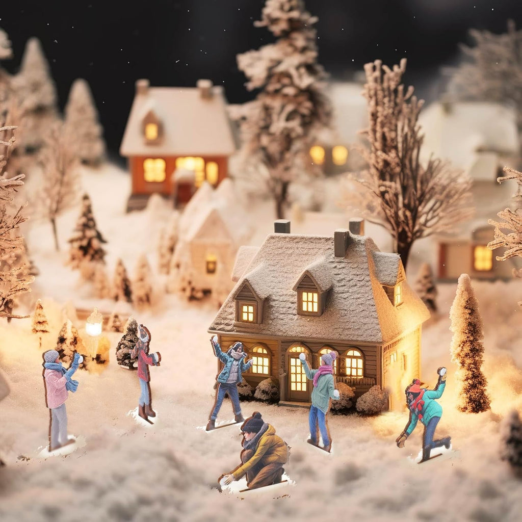 Weysat Christmas Village Figurines Set - 12 Miniature Snowball Fight Models for Winter Decor