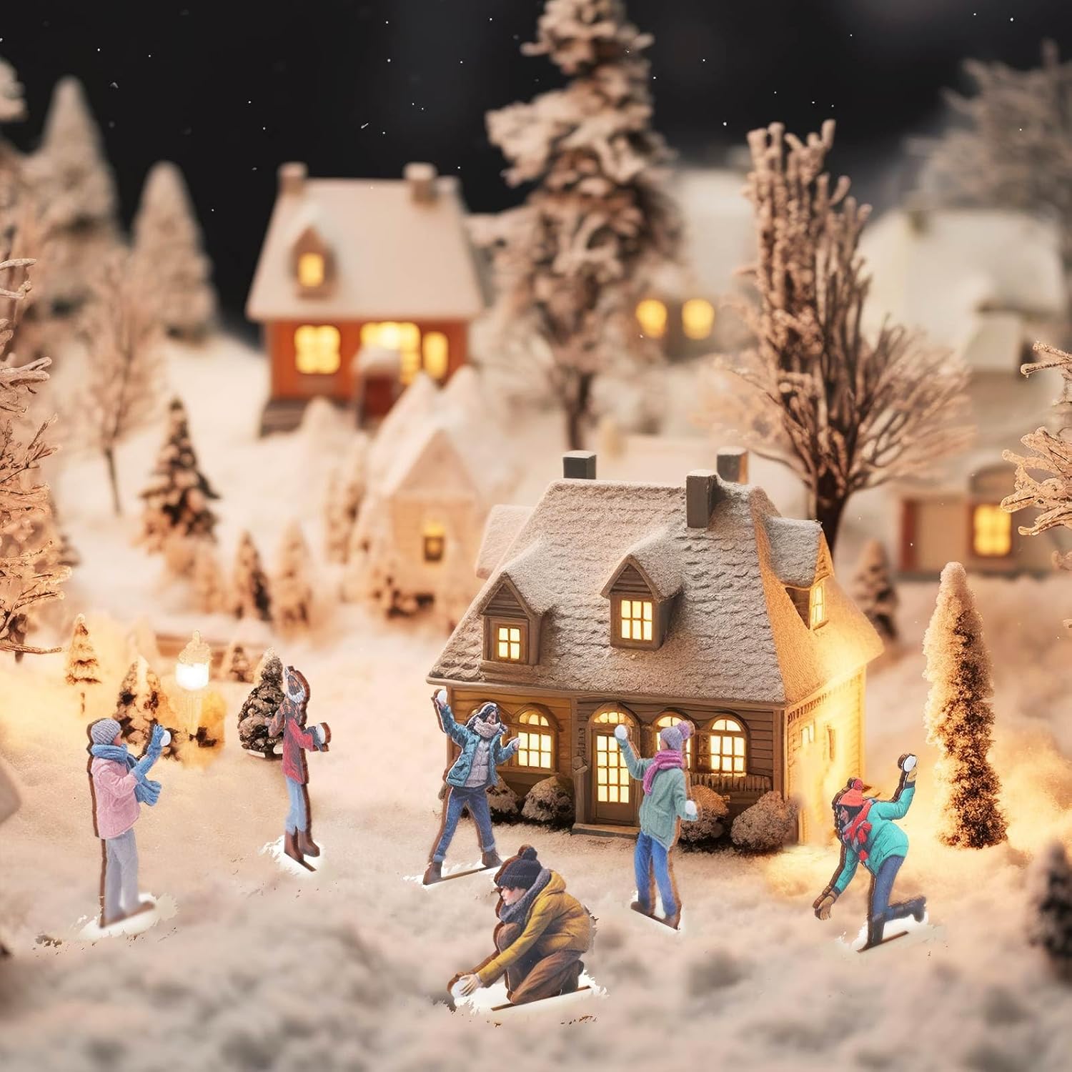 Weysat Christmas Village Figurines Set - 12 Miniature Snowball Fight Models for Winter Decor
