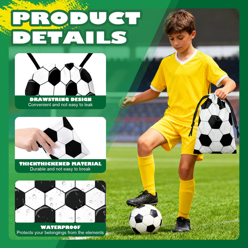 LaJasya 122 Pcs Soccer Party Favors Drawstring Bags Soccer Goodie Bag with Mini Ball, Wristband, Slap bracelets, Keychains, Stickers,Tattoo Stickers for Soccer Themed Party Supplies