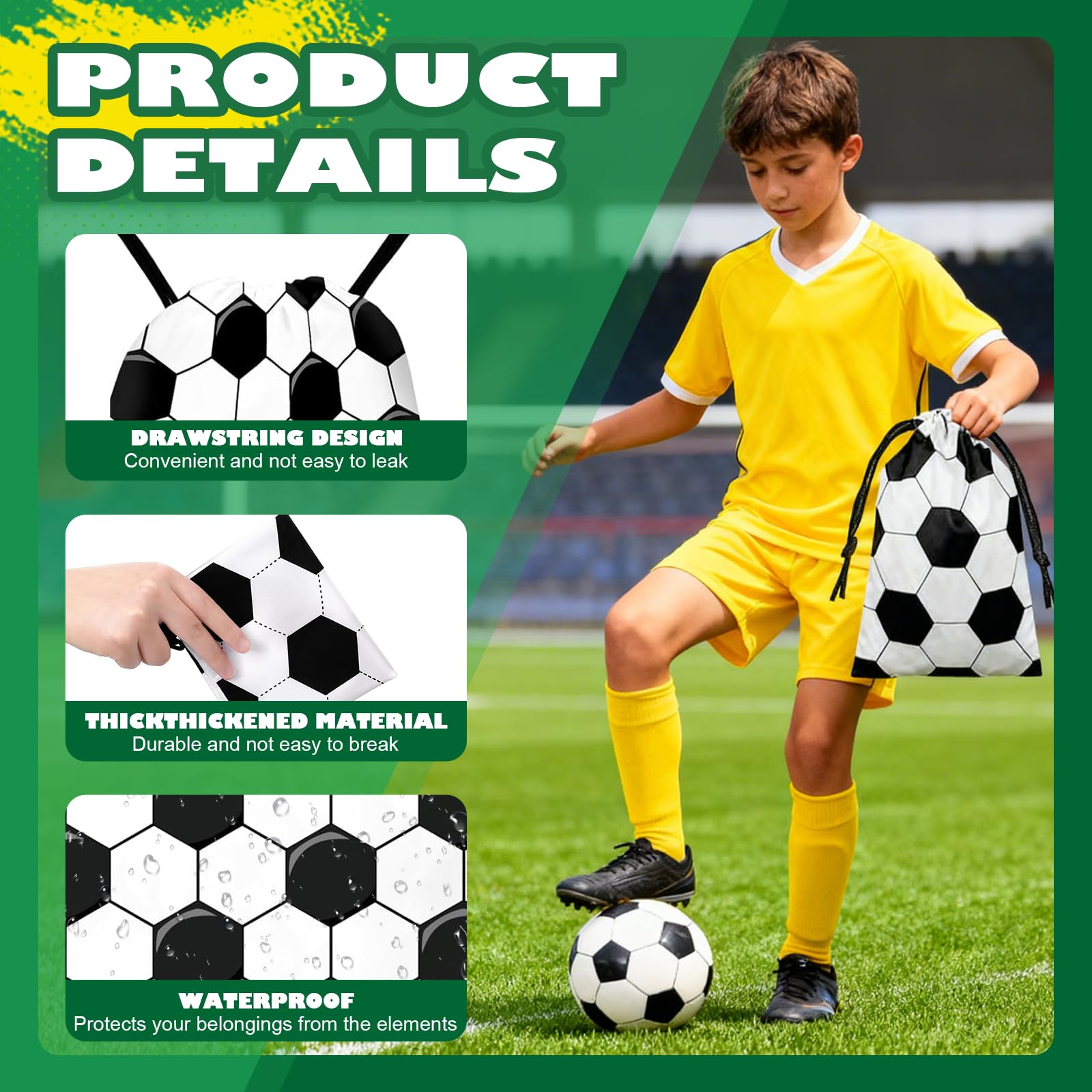 LaJasya 122 Pcs Soccer Party Favors Drawstring Bags Soccer Goodie Bag with Mini Ball, Wristband, Slap bracelets, Keychains, Stickers,Tattoo Stickers for Soccer Themed Party Supplies