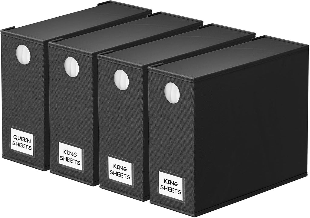 SpaceAid Bed Sheet Organizers - Foldable Linen Closet Storage | XL Black for Queen & King Size Sets