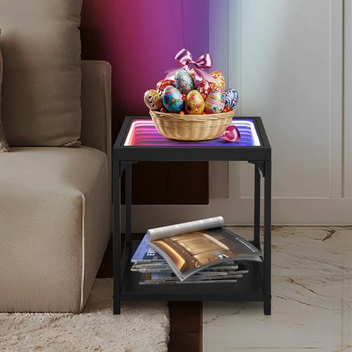 FUSLITE Infinity Mirror Light Table, Coffee Tables for Living Room, with 3D Infinity Illusion Mirror, RGB Side Table, with Tunnel Light, with Futuristic Decor, for Bedroom, Party
