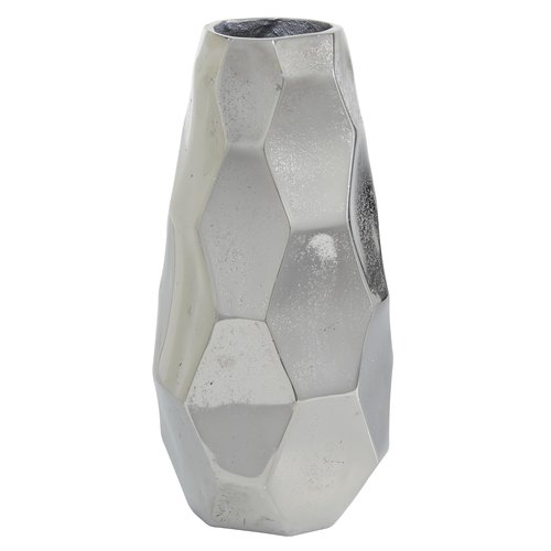Deco 79 Aluminum Metal Decorative Vase Geometric Centerpiece Vase, Flower Vase for Home Decoration 6" x 5" x 12", Silver