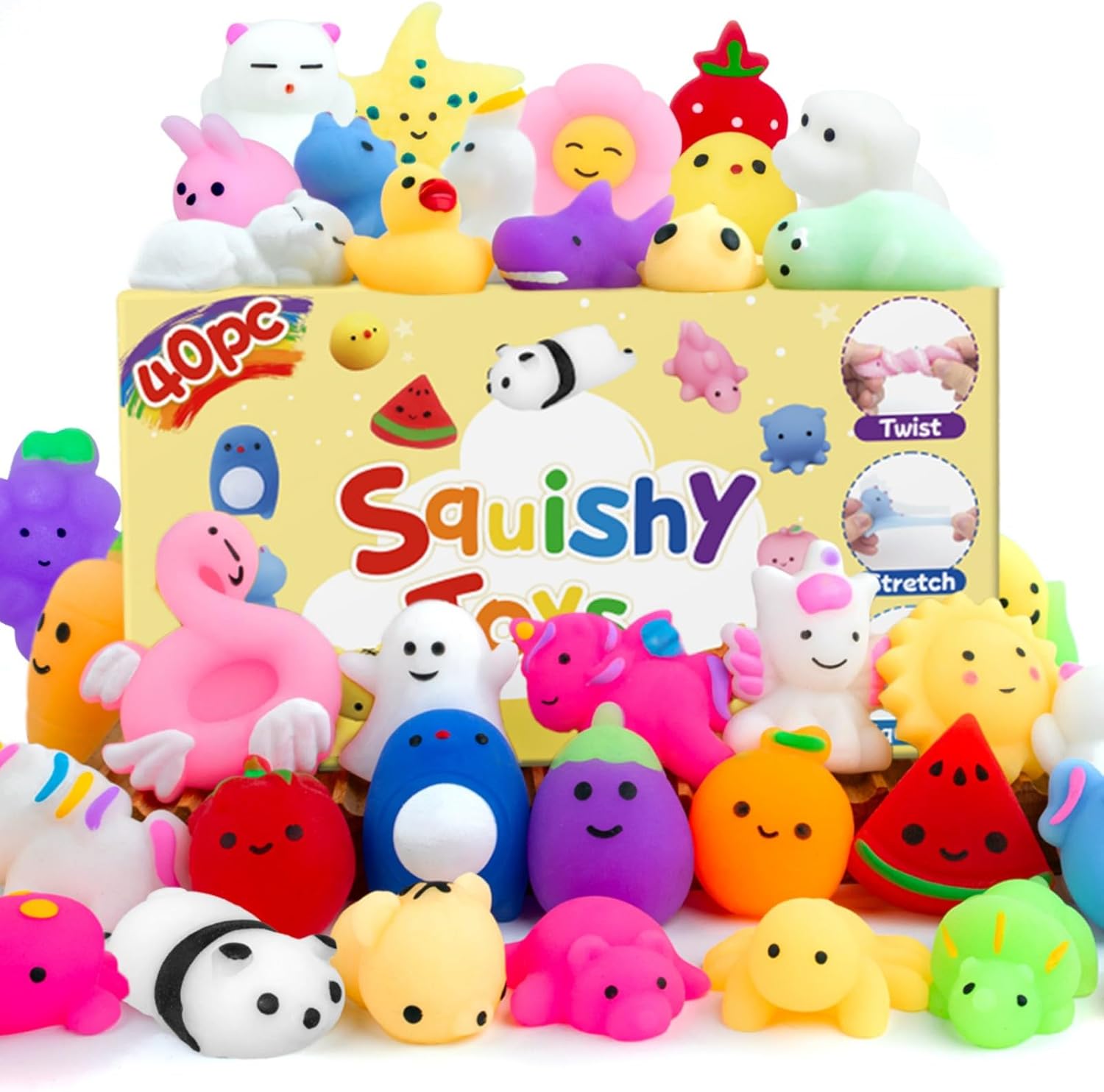 Skiennix 40 Pack Mochi Squishies | Mini Kawaii Animal Toys for Kids - Perfect Party Favors & Easter Egg Fillers