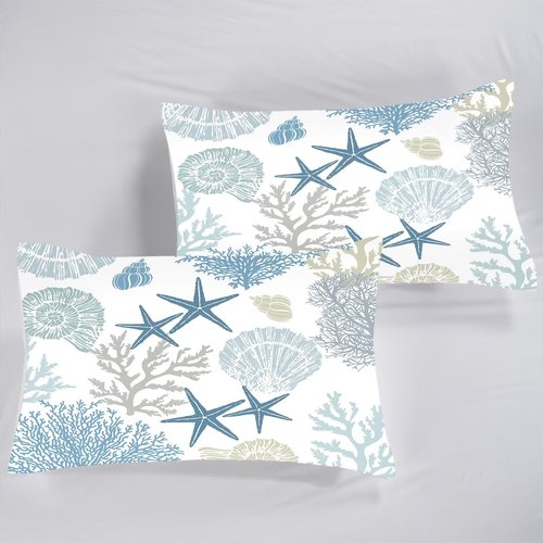 FUYEUN Coastal Comforter Set Twin Size Nautical Bedding for Kids Men Women, Beach Starfish Shell Quilt Bedroom Decor 1 Comforter 1 Pillowcase