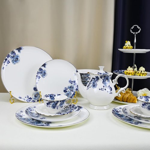 LE POTOCIO 2-Tier Afternoon Tea Stand, Porcelain Cupcake Stand Serving Tray, Blue and White Bone China Cake Stand, Pastry Serving Stand for Tea Party, Wedding and Birthday (LH 2 Tiers)