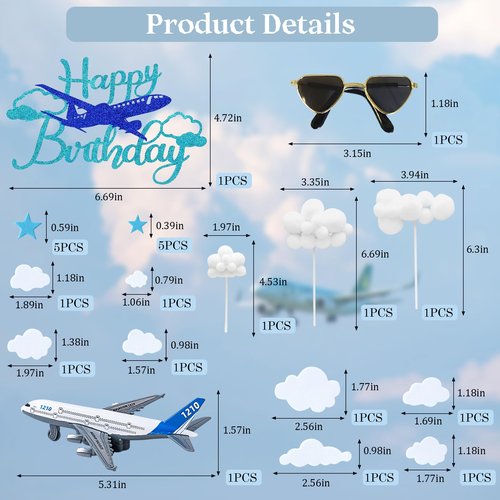 Knana 24Pcs Airplane Cake Topper Airplane Figurine Cake Decorations for Airplane Theme Happy Birthday Party Supplies