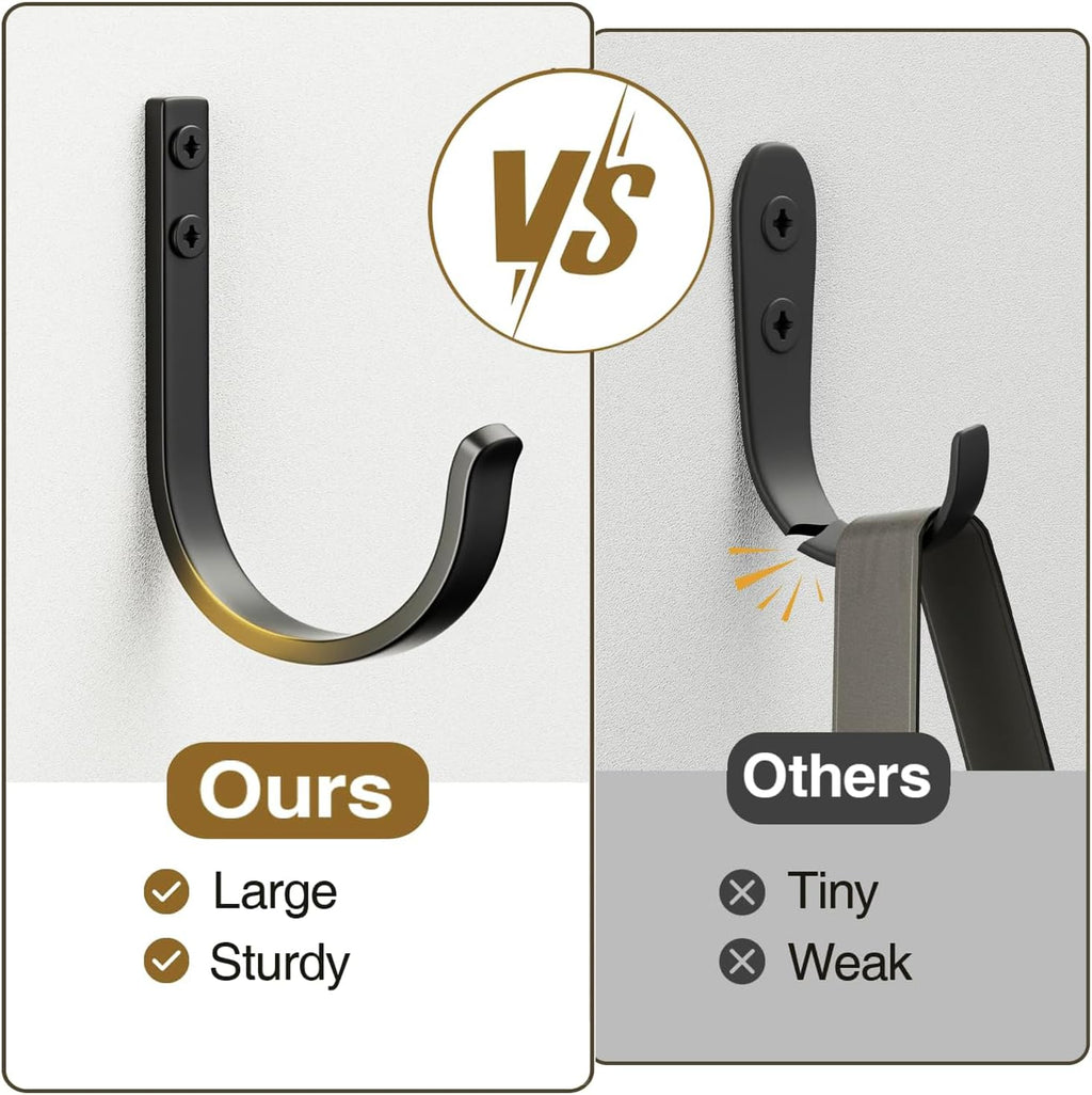 Niffgaff 10-Pack Outdoor Wall Hooks - 30LB Metal Hangers for Coats, Towels, and Bags | Black