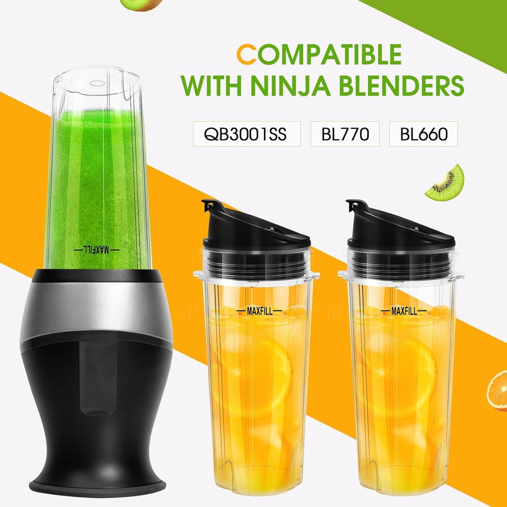 Ninja Blender Cups - 3 Pack Replacement 16oz Cups with Lids | Compatible with QB3001SS, BL770, BL780, BL660, BL740, BL810