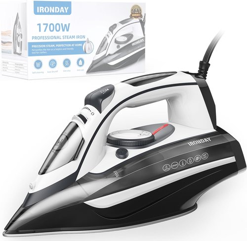 IRONDAY 1700W Steam Iron - Fast Heat-Up in 20 Seconds, Non-Stick Ceramic Soleplate, Auto-Off Feature