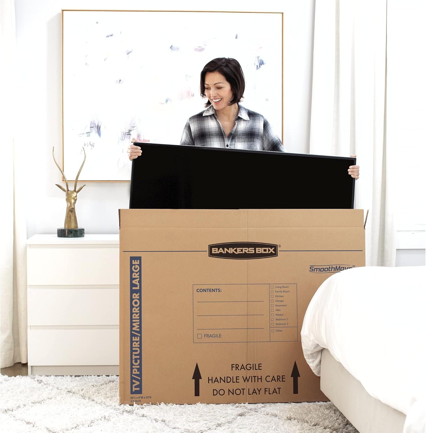 Bankers Box Large Moving Box - Perfect for 55-Inch TVs, Pictures & Mirrors | 4 Pack, 48-In x 4-In x 33-In
