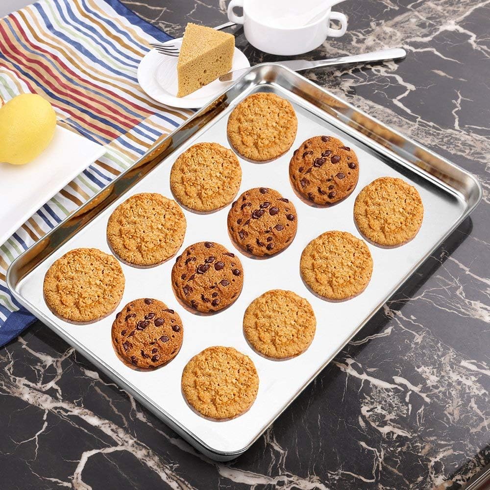 Wildone Baking Sheet Set - Stainless Steel Cookie Pan with Silicone Mats | 16 x 12 Inch, Set of 4