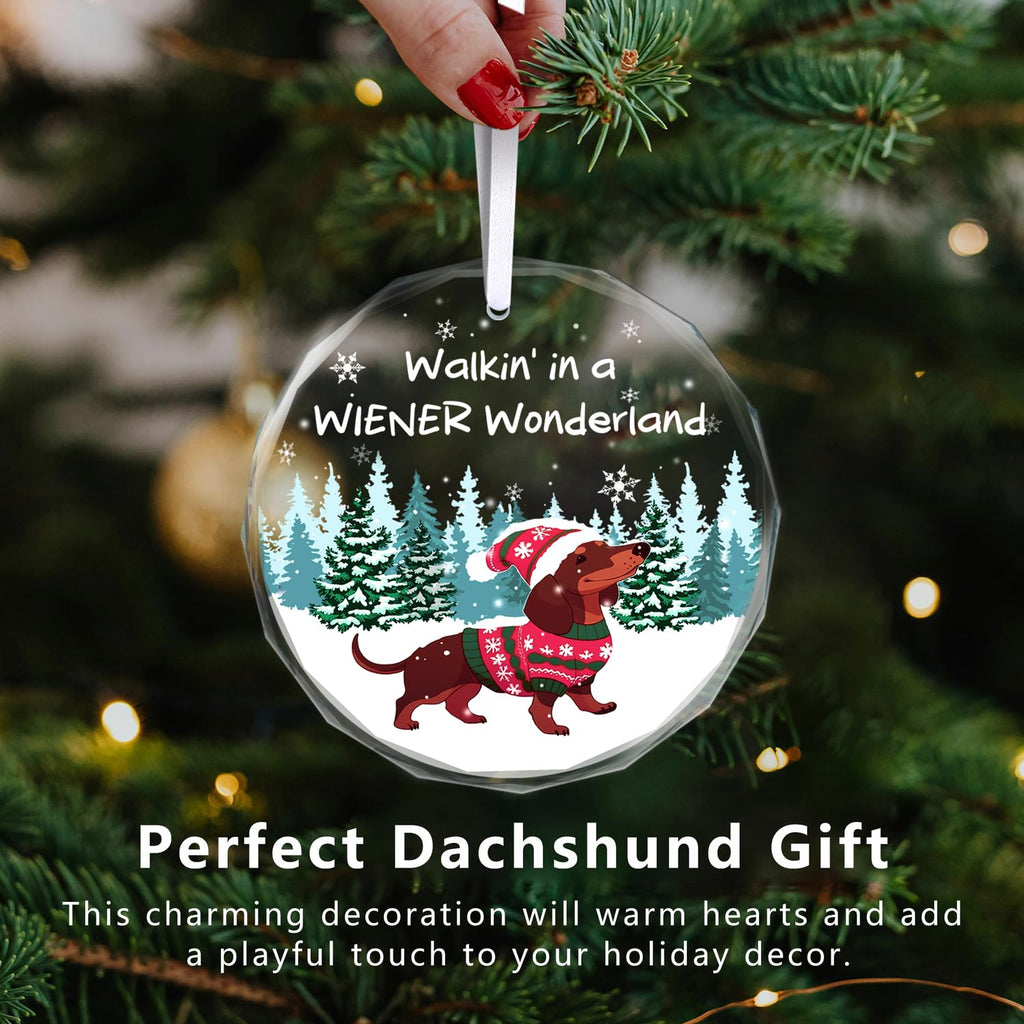 Christmas Ornaments 2025 - Dachshund Christmas Decorations Weiner Dog Decor Dachshund Gifts for Women Glass Christmas Dachshund Ornament with Box