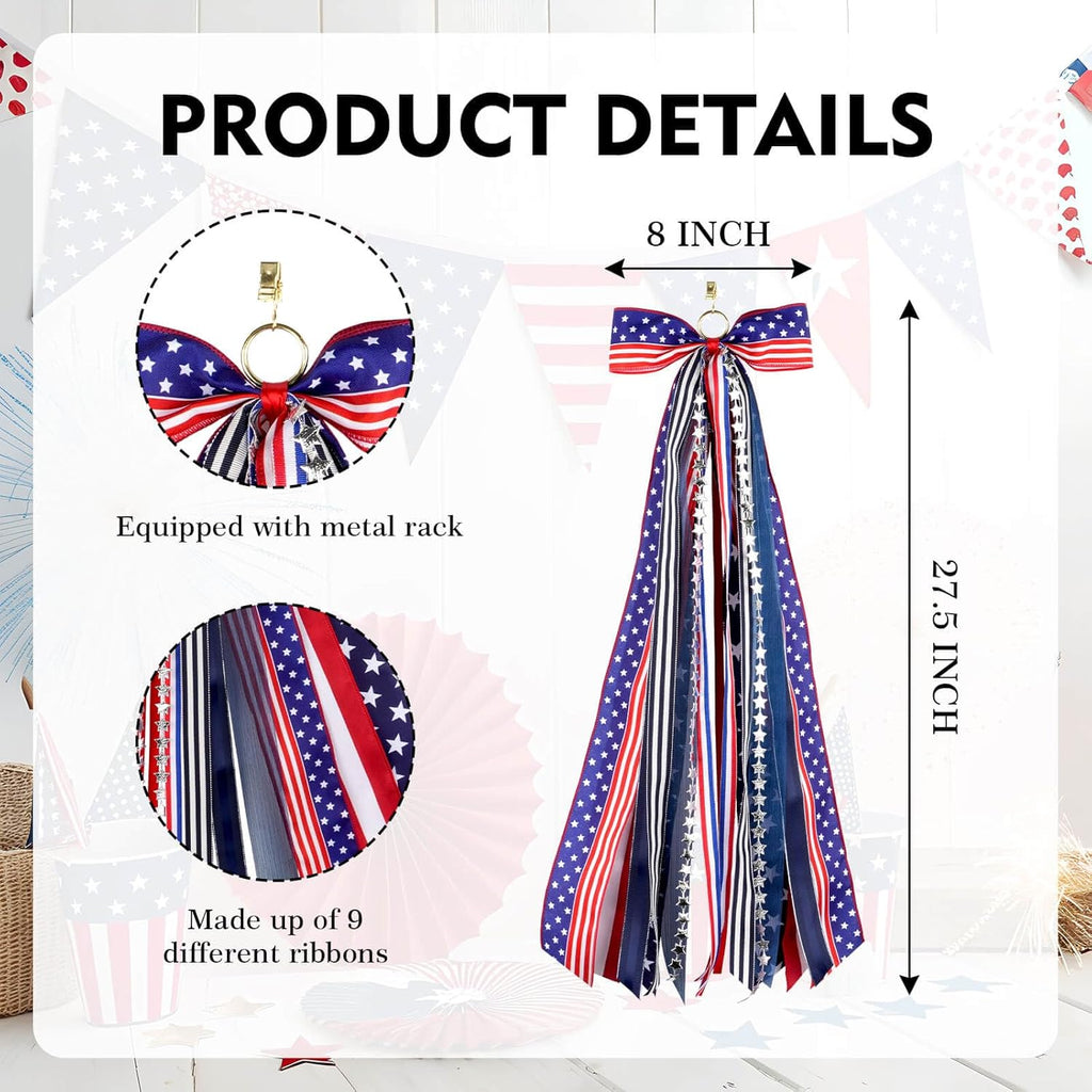 YKW Patriotic Wreath Sash - 27.5" Red, White & Blue Ribbon Bundle with Star Charm for 4th of July Decor