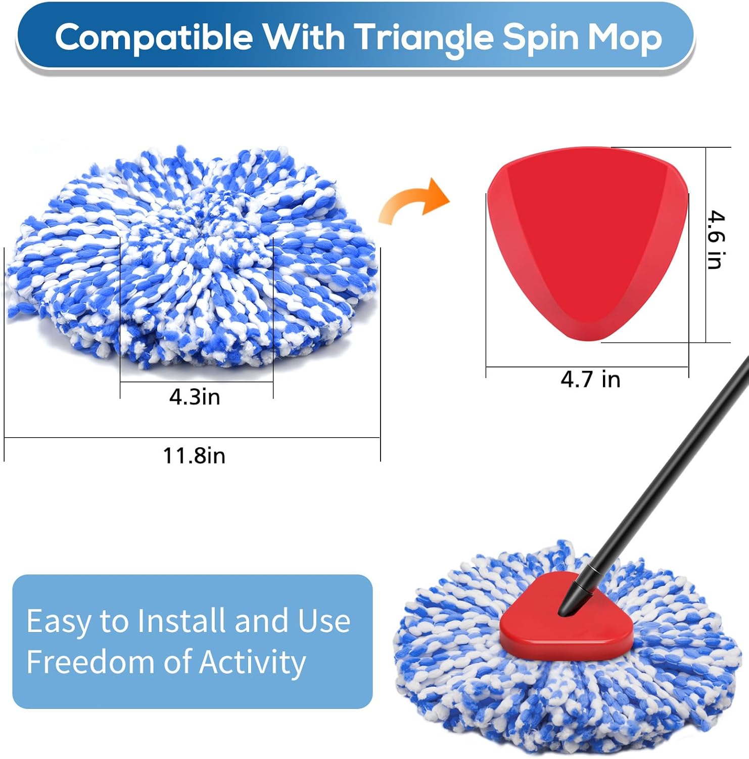 RinseClean 8-Pack Spin Mop Replacement Heads - Blue Microfiber Refills for O-Cedar 2-Tank System