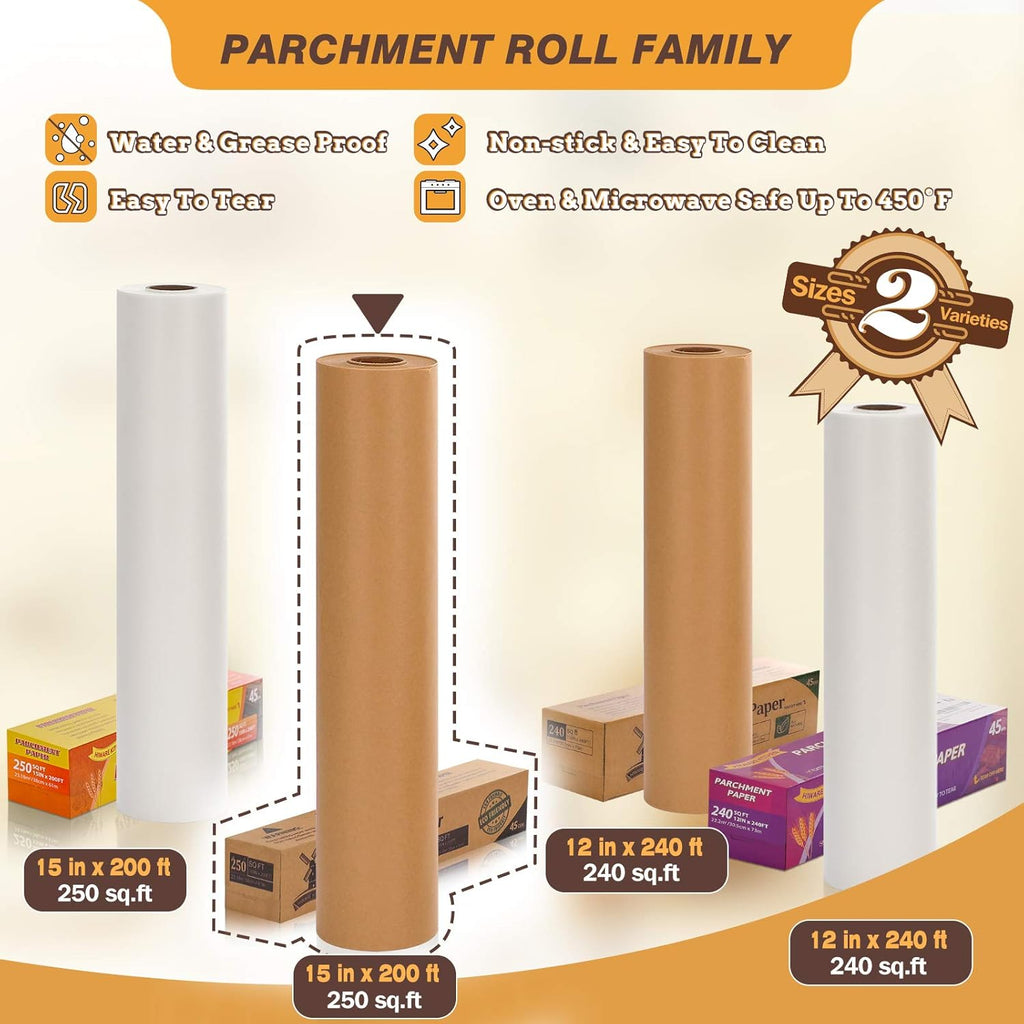 Unbleached Parchment Baking Paper Roll by [Brand Name] - 15 x 200 ft for Baking, Cooking & Grilling